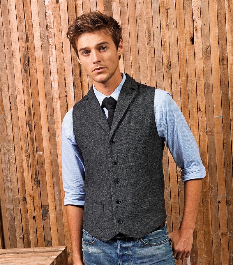 Premier-Mens-Herringebone-Waistcoat-PR625-GREYTWEED