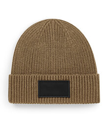 Beechfield_Fashion-Patch-Beanie_B442R_biscuit_black_flat-shot