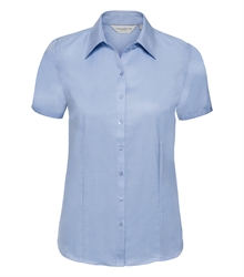 Russell-ladies-short-sleeve-tailored-herringbone-shirt-963F-light-blue-front